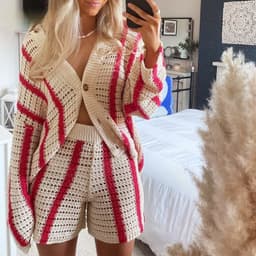 image-Women's Brown Striped Cardigan Set - Long Sleeve