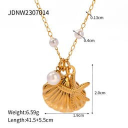 image-Pearl Starfish Shell Necklace - Stainless Steel Women's