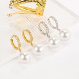 image-Pearl Earrings - Geometric Zircon Gold Plated