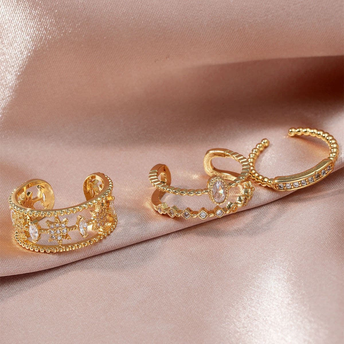 image-European and American cross-border stacked style niche design hollow zircon open ring set light luxury simple personality ring