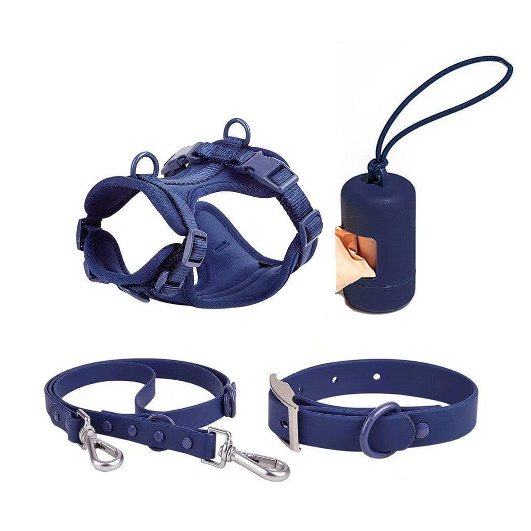 image-Waterproof Dog Harness - PVC Anti-Bite Dog Collar & Leash Brown Set