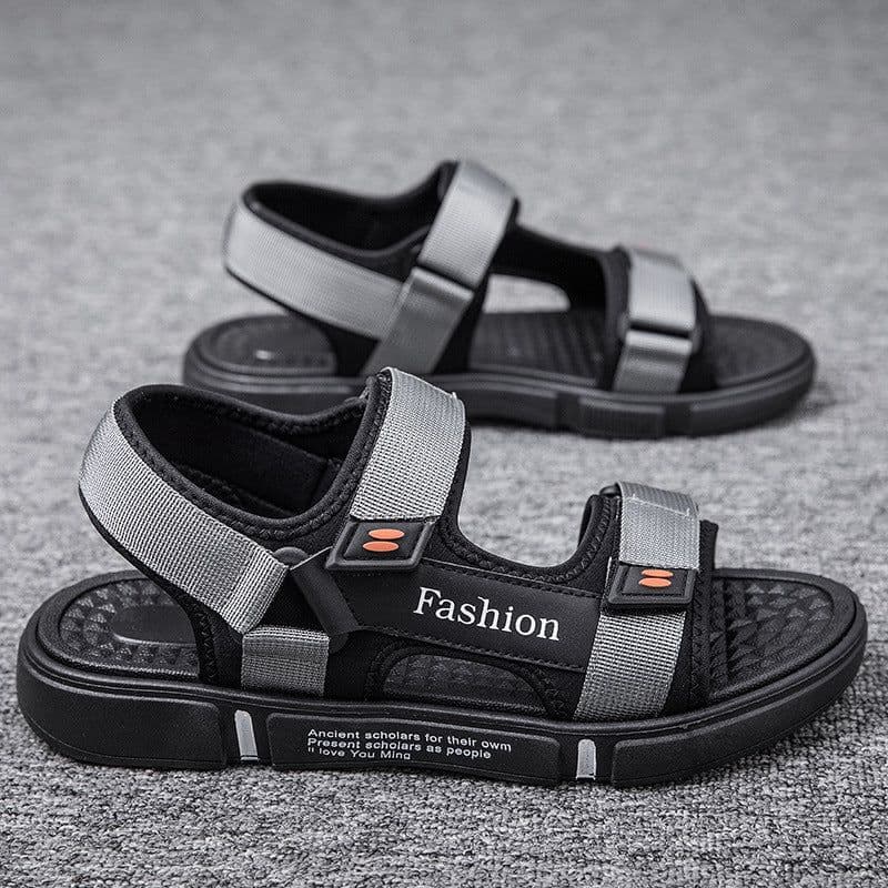 image-Men's Beach Sandals - Grey Velcro Size 36