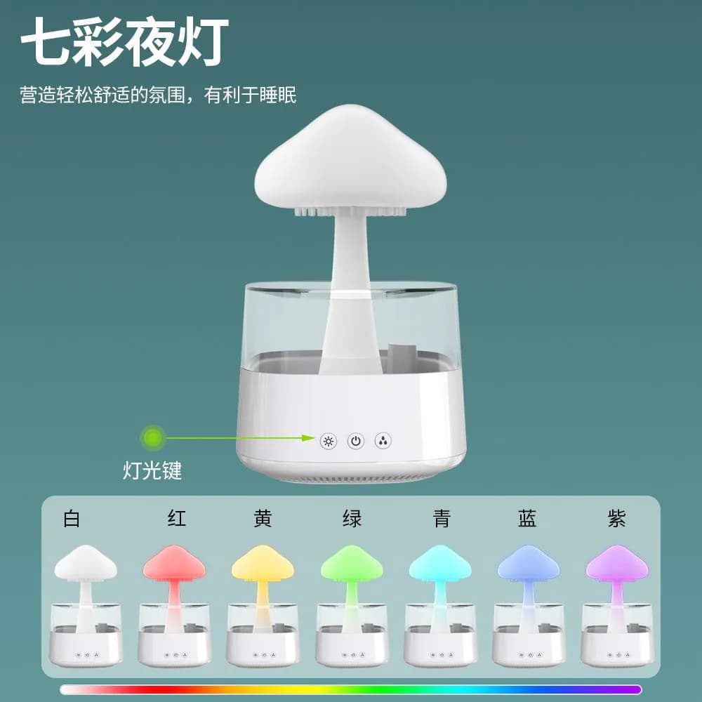 image-Mushroom Cloud Humidifier Household Heavy Fog Volume Capacity Household Bedroom Lamp Rain Drops Cross-Border Wood Grain Essential Oil Aromatherapy Machine
