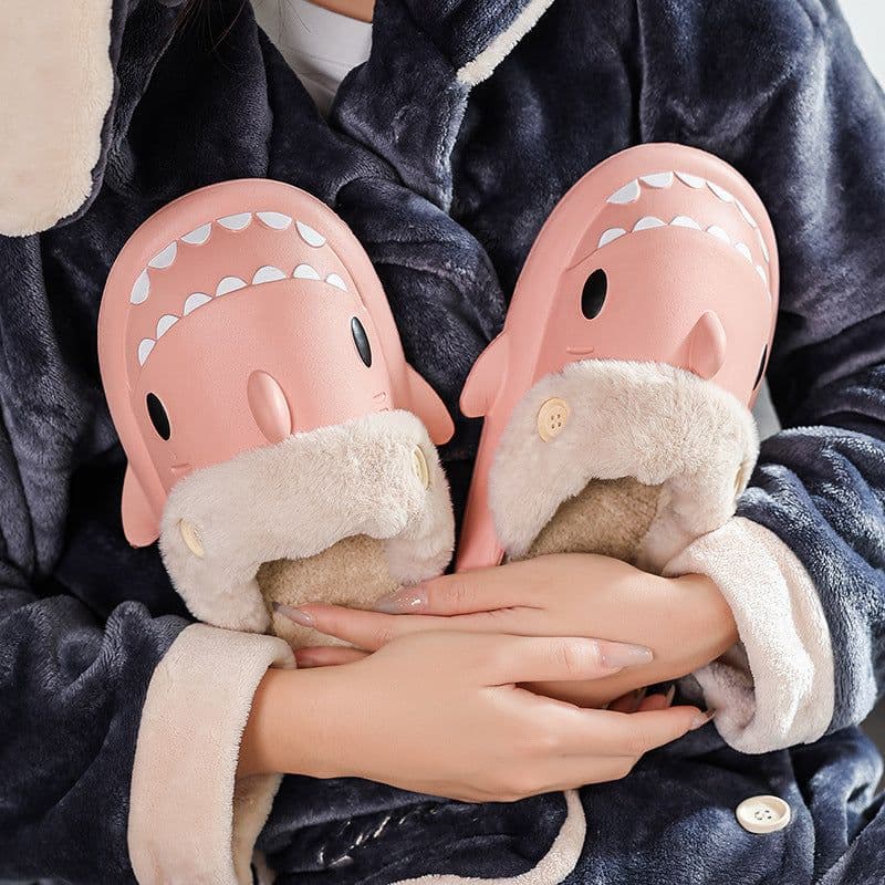 image-Shark EVA Cotton Slippers - Cream Unisex