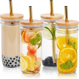 image-Mason Jar 24oz Glossy Glass Bamboo Lid
