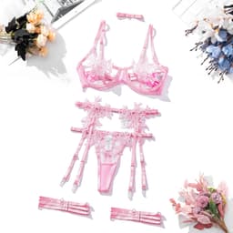 image-European High-End Sexy Mesh Bra Set - Pink L Size