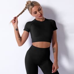 image-Nisha Women's Yoga Suit - Black Leggings Short Sleeve L