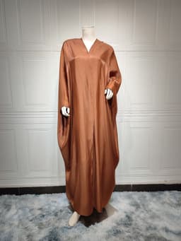 image-Polyester Bright Satin Robe - Dark Pink Long Sleeve