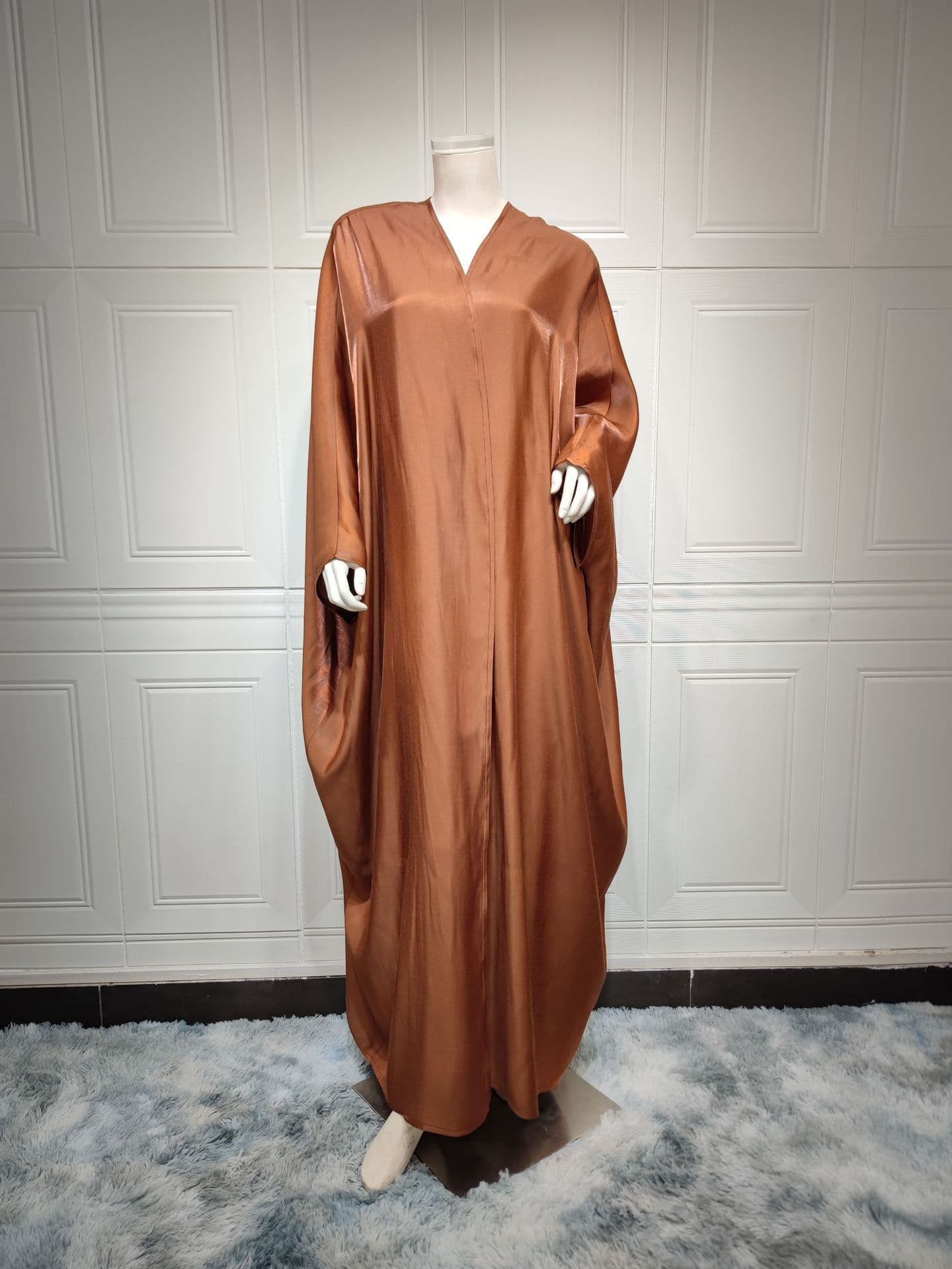 image-Polyester Bright Satin Robe - Dark Pink Long Sleeve