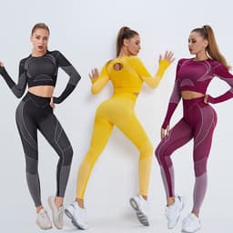 image-Women's Pink Fitness Set - Long Sleeve Top & Yoga Pants