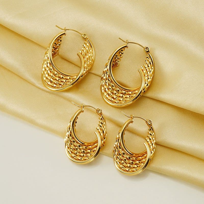 image-Stainless Steel Retro Earrings - Women Geometric Gold