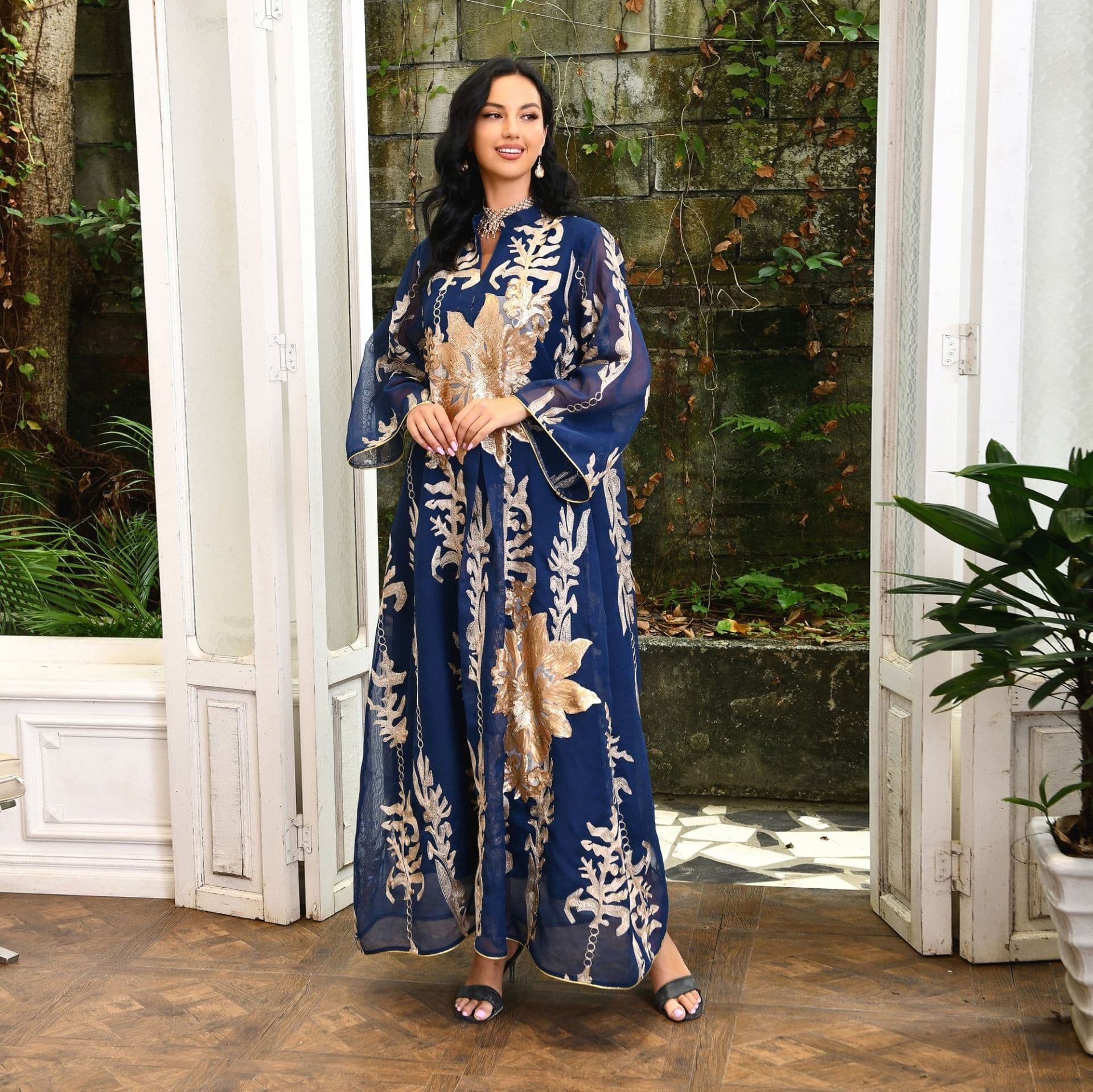 image-AB056 2023 European dress Muslim dress summer abaya fashion sequins Middle East foreign trade women's clothing