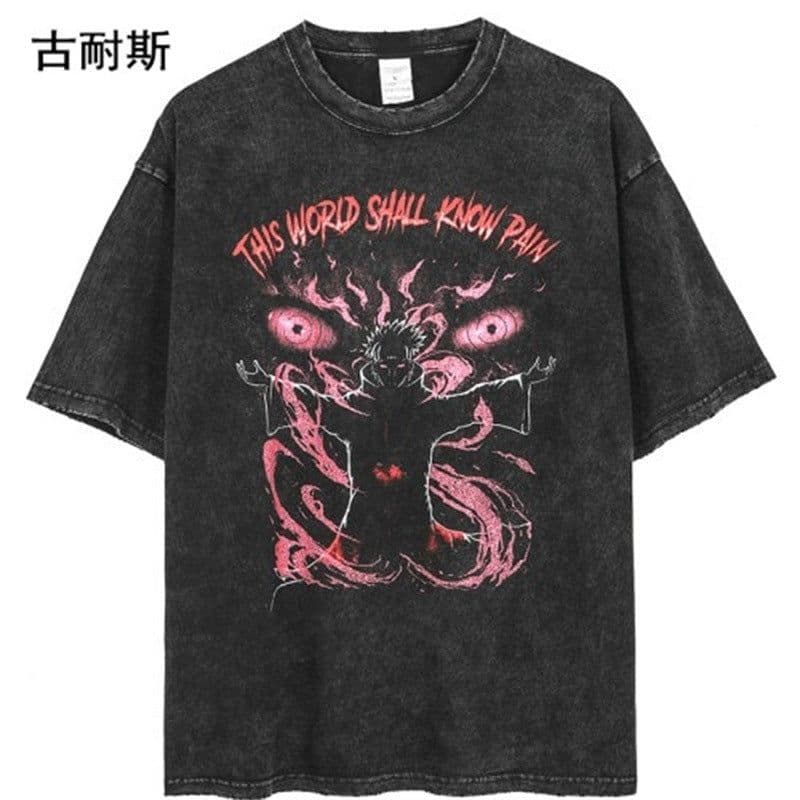 image-Street Hip Hop Washed T-Shirts - Summer Cotton Couple Tops - Black/Multicolor