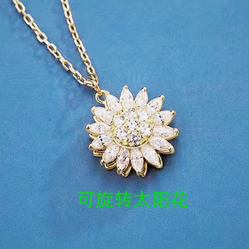 image-Sunflower Rotating Necklace - Zirconia Pendant Gold