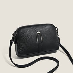 image-Genuine Leather Women's Shoulder Bag - Black Square