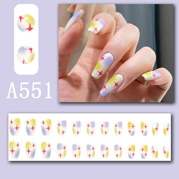 image-Summer fresh, sweet and cool style manicure, wearable nail pieces, French line blending, removable fake nail pieces, finished products wholesale
