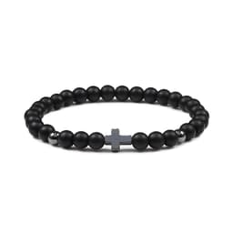 image-Black Beaded Bracelet Tiger Eye Lava Stone 6mm