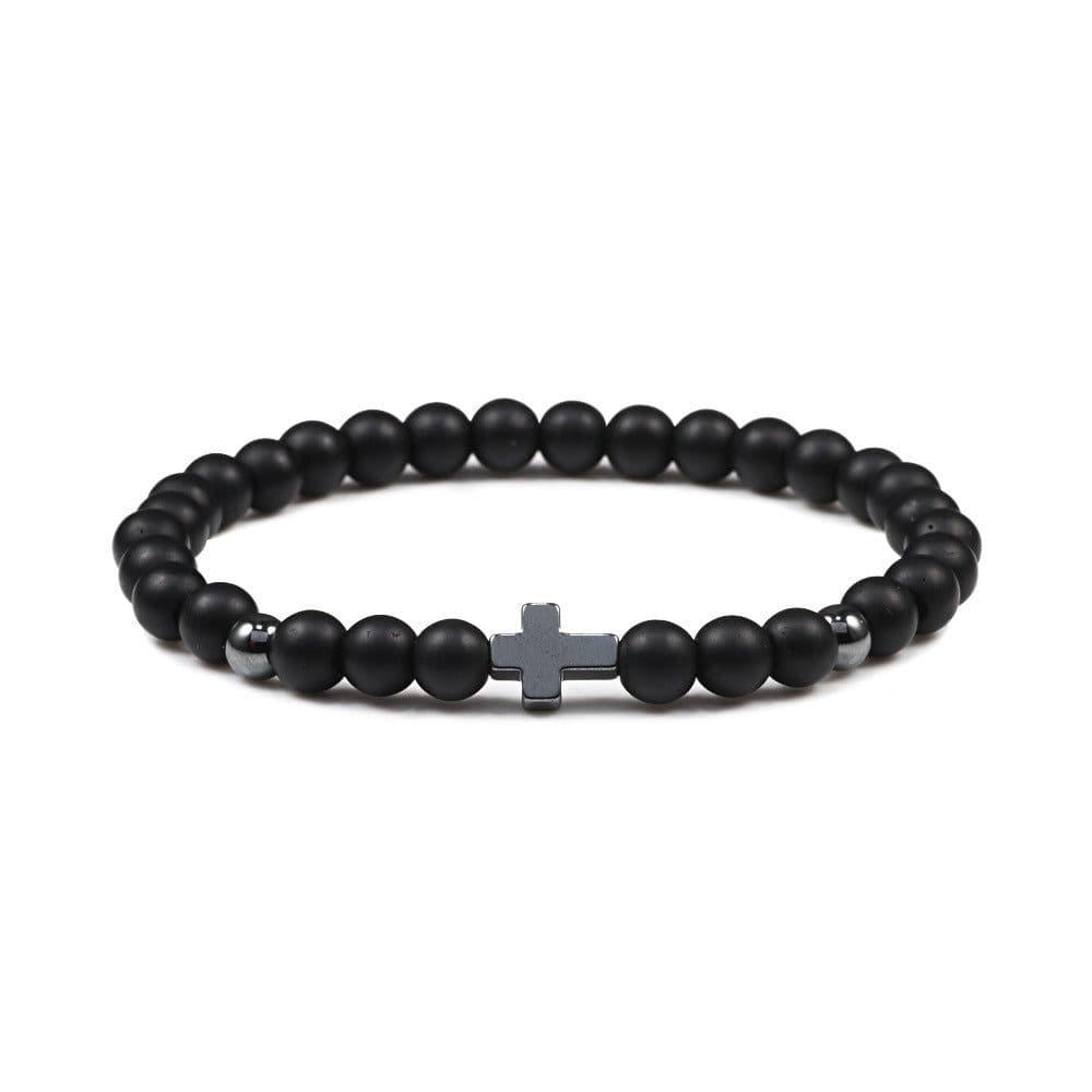 image-Black Beaded Bracelet Tiger Eye Lava Stone 6mm