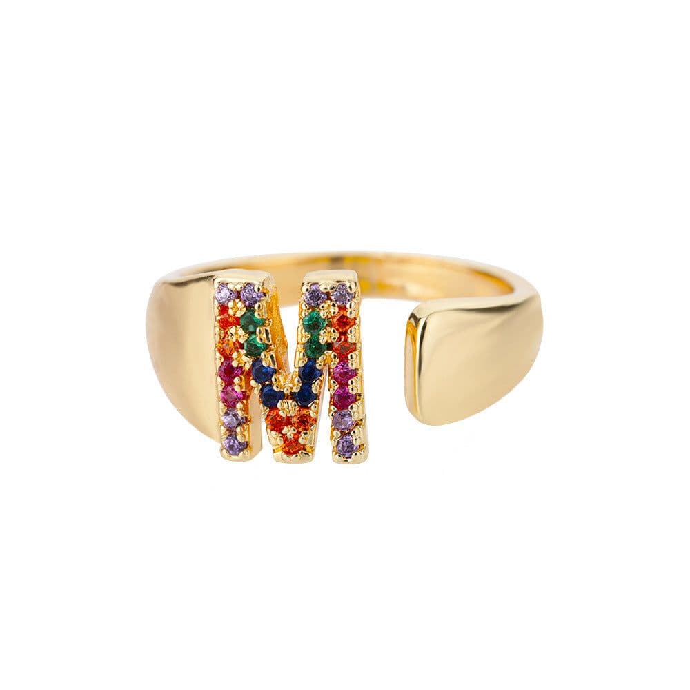 image-Retro Zirconia 26 Letter Adjustable Ring - Personalized Fashion Design