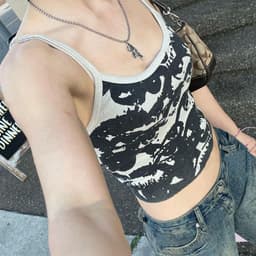 image-Y2K Black Printed Vest Strap Slim Top