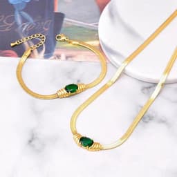 image-Titanium Steel Snake Chain Necklace - Gold Emerald