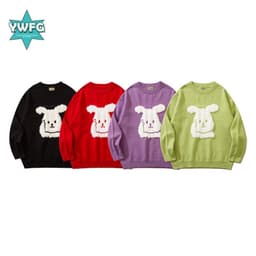 image-Cartoon Rabbit 3D Pattern Knit Sweater Loose Crew Neck XL