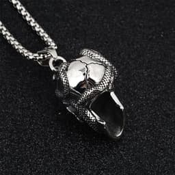 image-Titanium Steel Skull Snake Pendant Necklace
