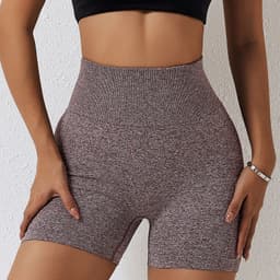 image-Light Gray Yoga Shorts - High Waist Women's Fitness