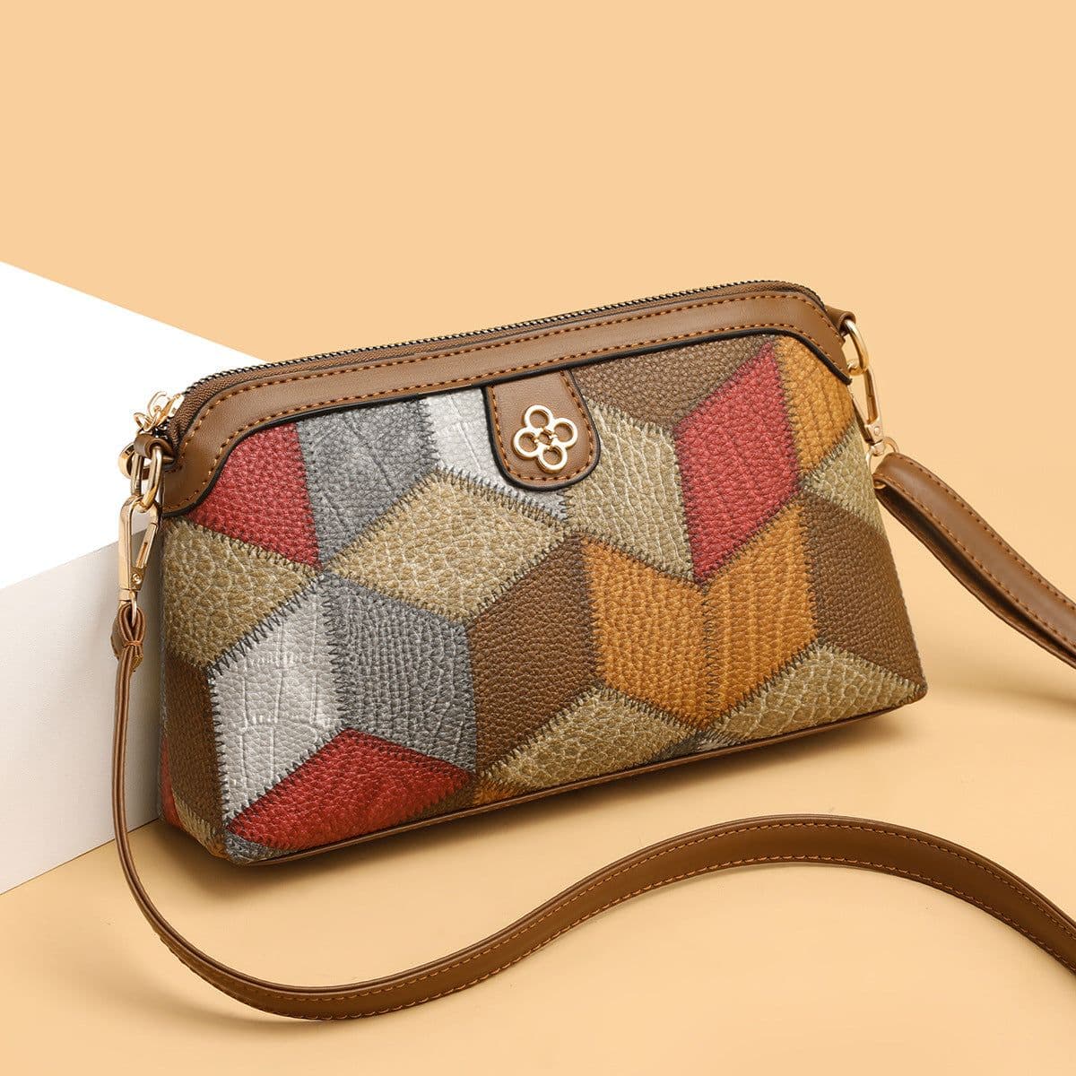 image-Bohemian Crossbody Bag - Gray Brown Retro PU Mini Shoulder Bag