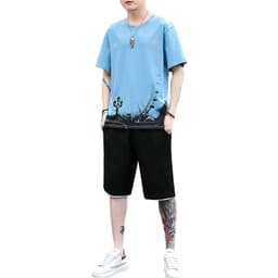 image-Men's Cotton T-Shirt & Shorts Set - Khaki XXXXL