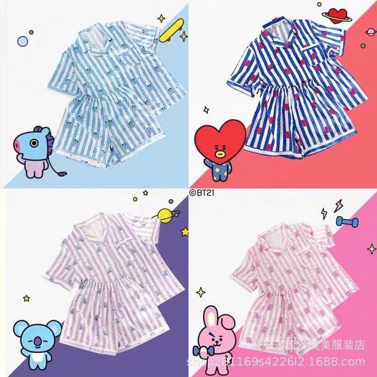 image-Women's Korean Cardigan Pajama Set - Pink Striped