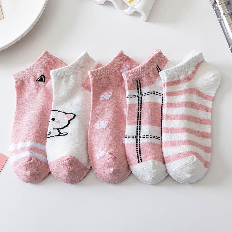image-Socks women's socks shallow mouth spring and autumn cute Japanese cartoon brown bear summer thin invisible short boat socks women