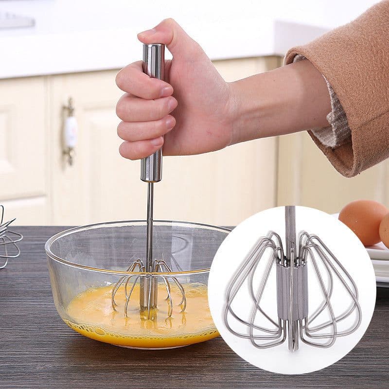 image-Stainless Steel Semi-Automatic Egg Beater - Handheld Whisk - Modern