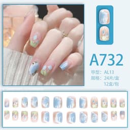 image-Fresh French flowers, cute ins wind, ice and transparent stars, long style, short style, white, high-end manicure and wearable nails