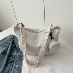 image-Women's Retro 2023 Canvas Crossbody Tote Bag - Khaki