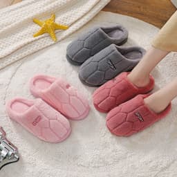 image-Gray Pig Plush Cozy Cotton Flip Flops, Diamond Purple, Size 44-45, Unisex