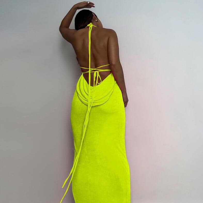 image-Summer Halter Neck Dress - A Line Long Skirt 2022 Elegant Temperament