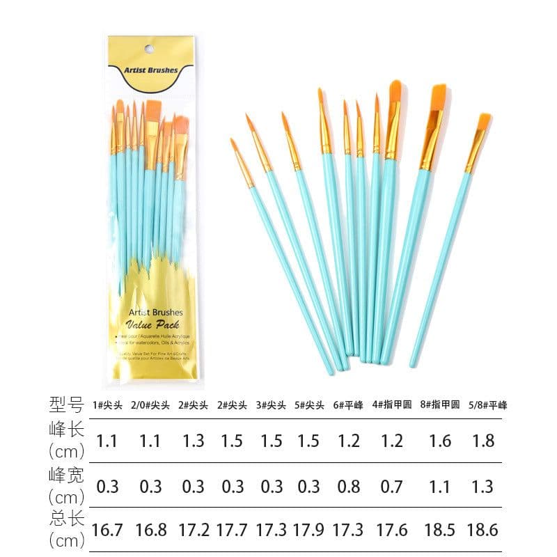 image-Boyixuan 10-Piece Brush Set - Oil Painting Acrylic Gouache