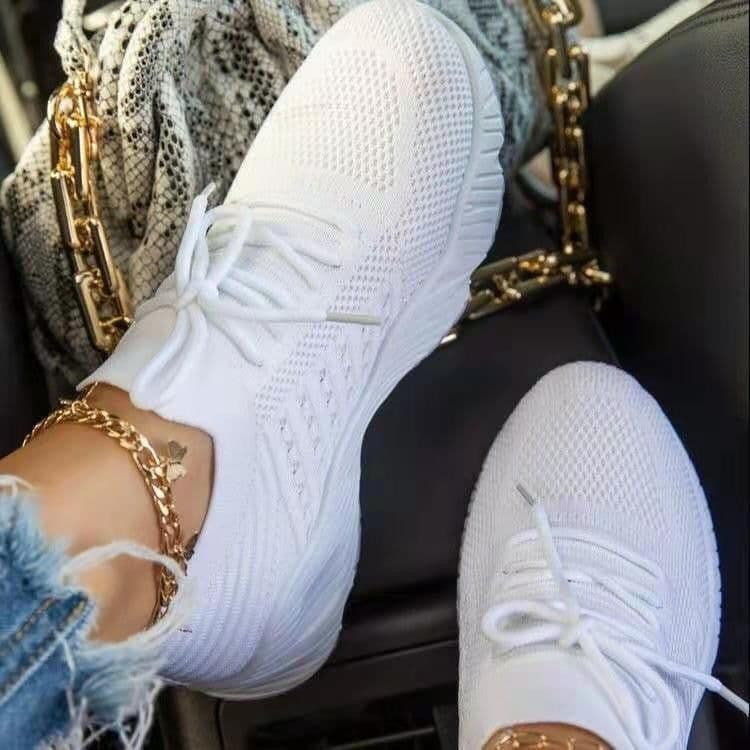 image-Women's Khaki Lace-Up Mesh Sneakers Size 43