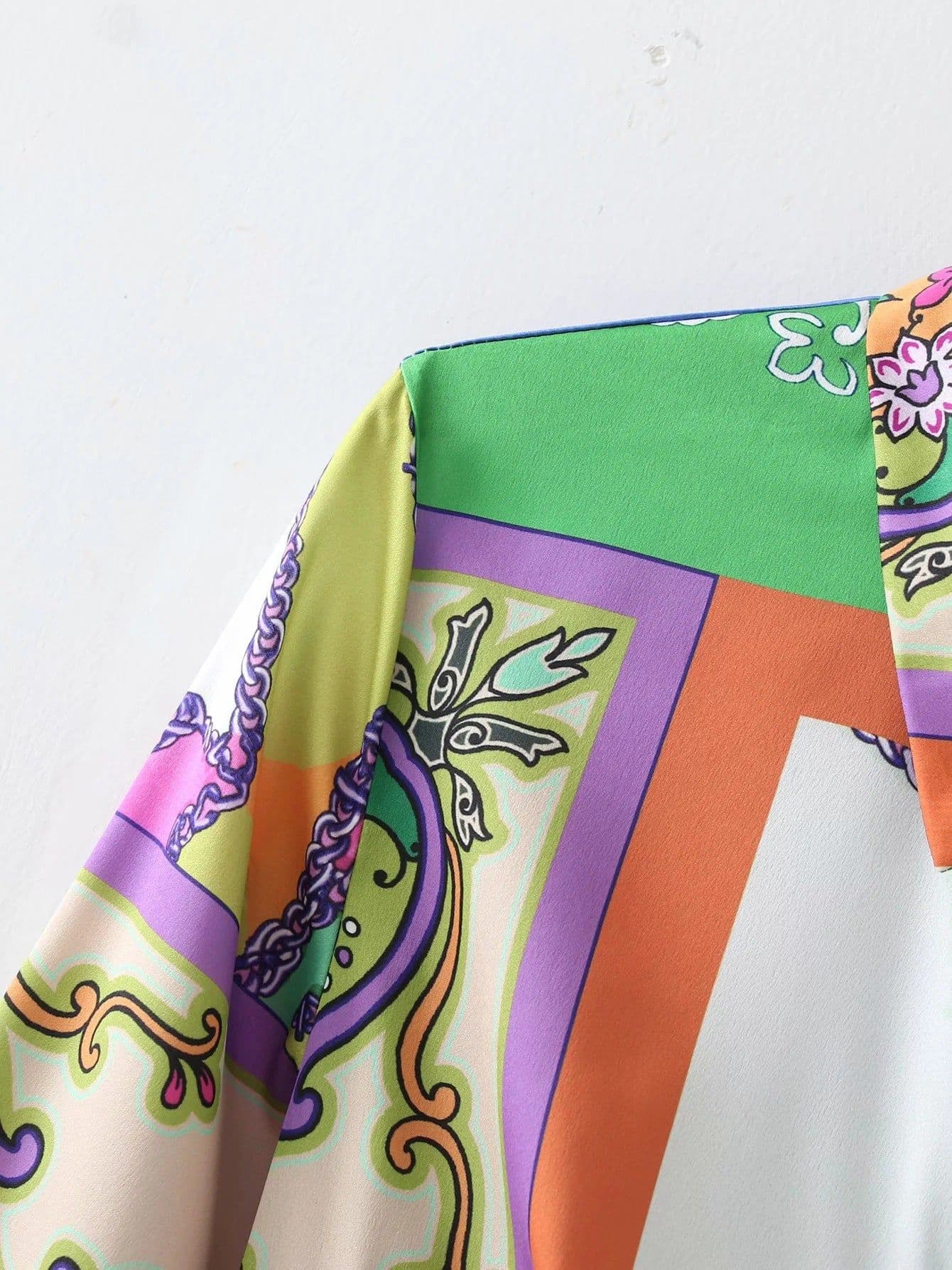 image-Digital Satin Floral Long Skirt - High Waist L
