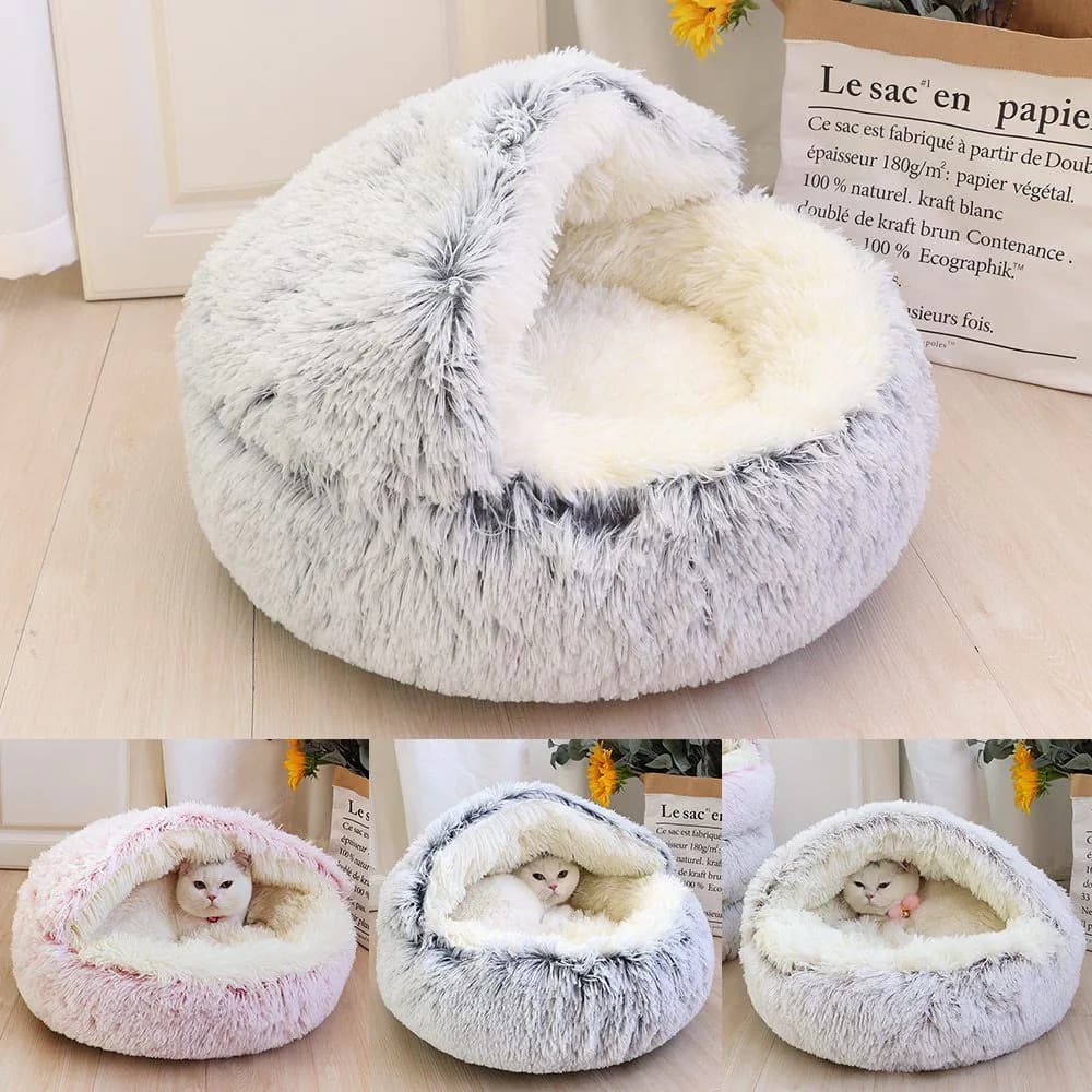 image-Pet Bed 60cm Brown Plush PP Cotton Dog Cat Nest