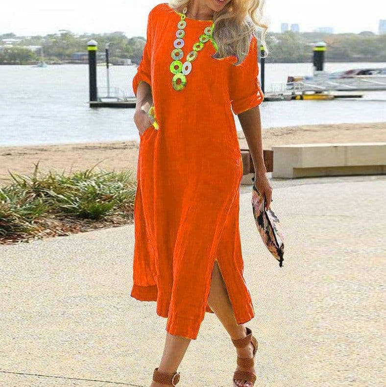 image-2023wish Amazon independent station new cotton and linen long dress women's clothing