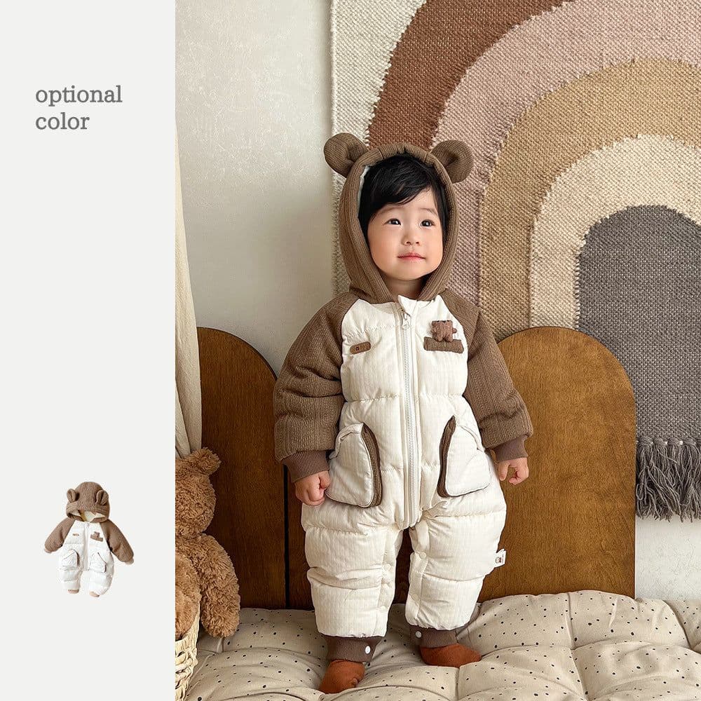 image-Baby Winter Quilted Jumpsuit - Brown Hooded Fleece 100cm