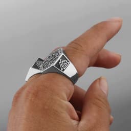 image-Viking totem rune titanium steel ring Odin compass ring triangle rune ring men's trendy stainless steel ring