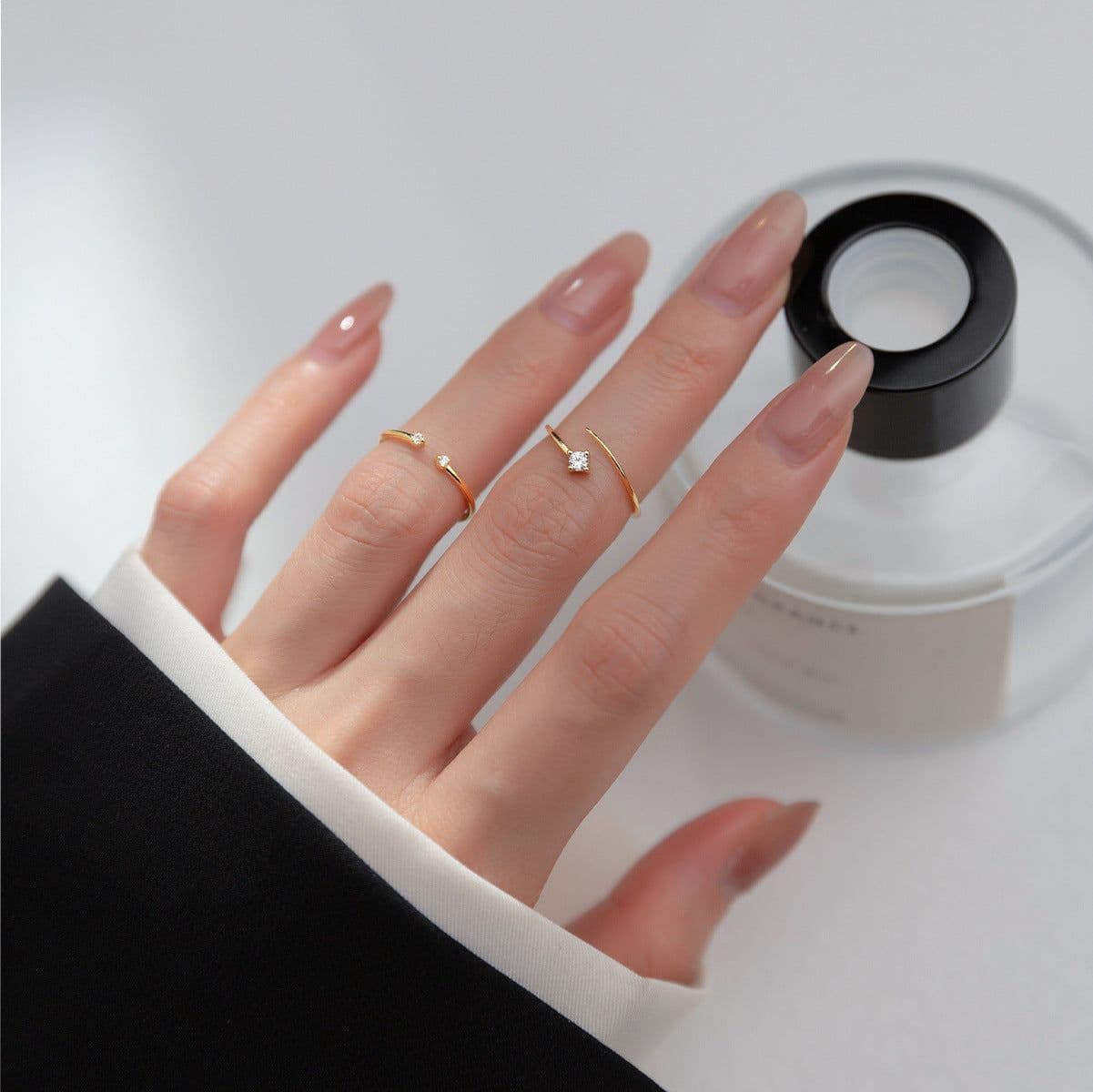 image-Ailuoqi 925 Sterling Silver Diamond Adjustable Ring R00008