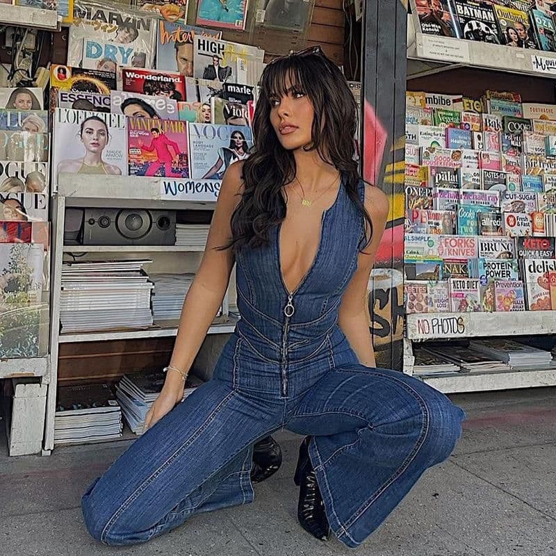image-European American Women Denim Jumpsuit Sleeveless