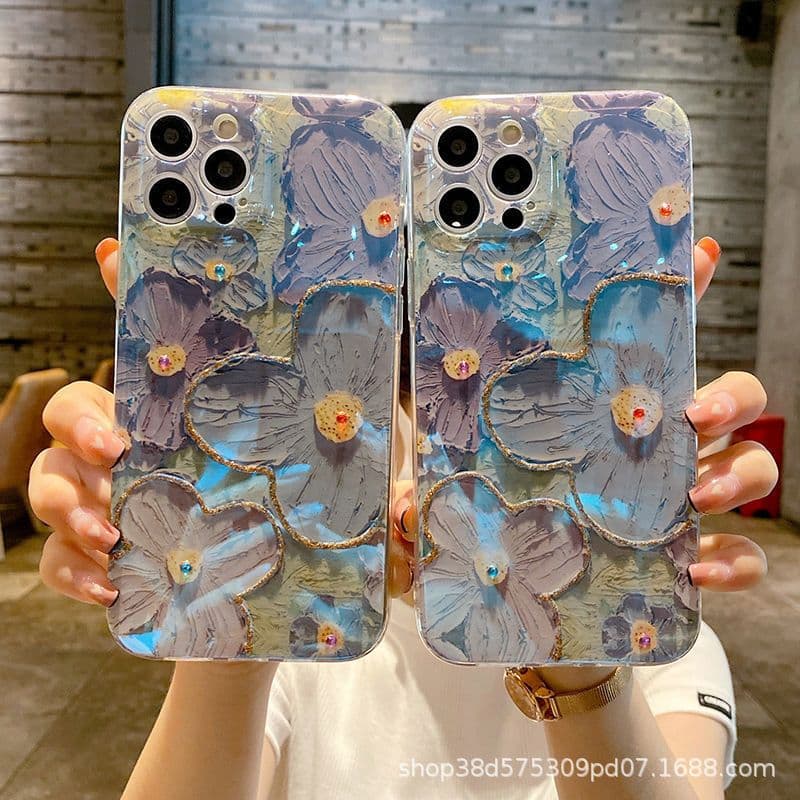 image-Purple Blue TPU Phone Case for IP14/14 Pro Max, Anti-fall, Rhinestones