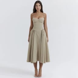 image-Dynoppy Sexy V-Neck Sleeveless Women's Dress - Mid-Length, Waist Slimming, Backless
