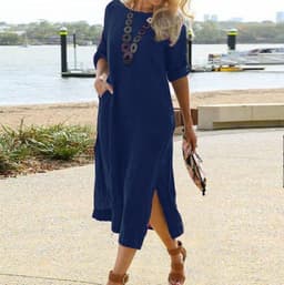 image-2023wish Amazon independent station new cotton and linen long dress women's clothing