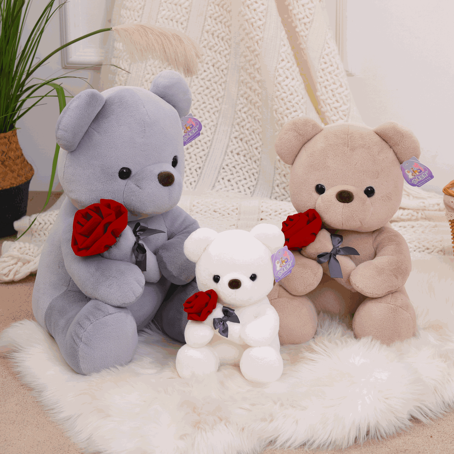 image-Manufacturers wholesale new rose teddy bear plush toys for girls Valentine's Day gift bear pillow doll